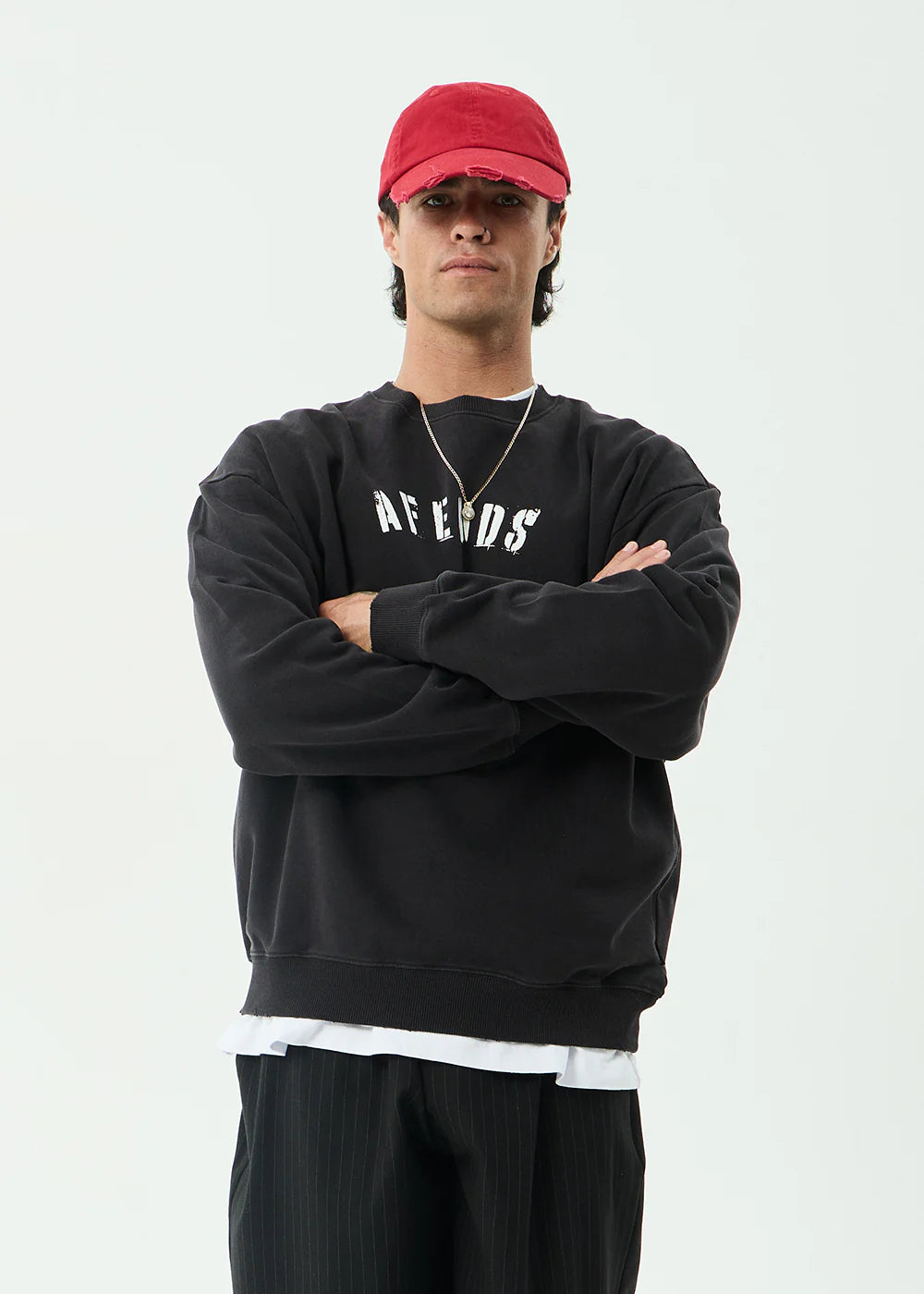 AFENDS Mens Contingent - Crew Neck - Stone Black