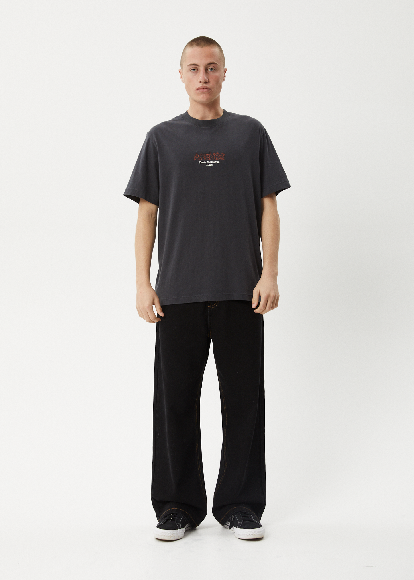 AFENDS Mens Ember - Retro Tee - Charcoal