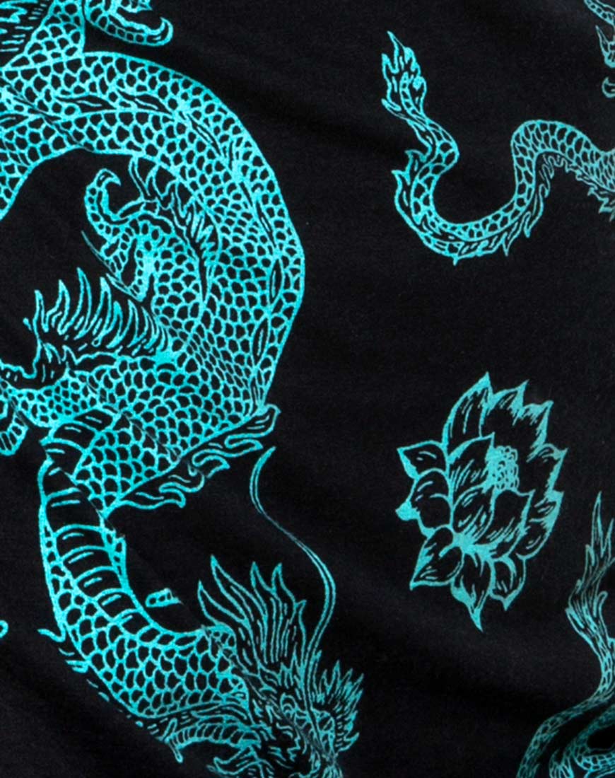Ardilla Bodycon Dress in Dragon Flower Black and Mint