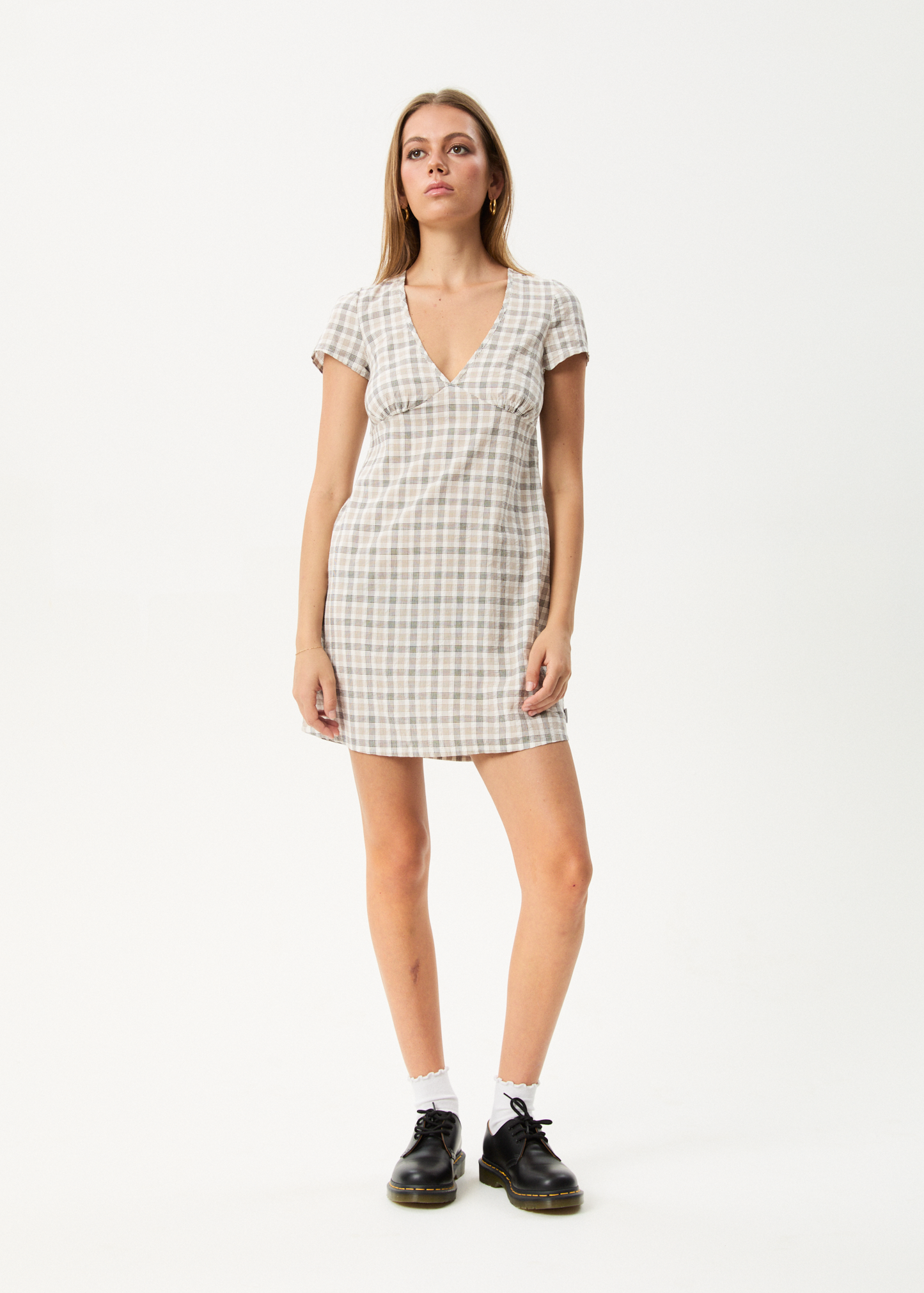 AFENDS Womens Leo - Seersucker Mini Dress - Coffee / White