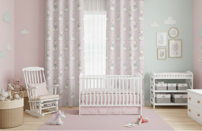Girls Blackout Curtain Panels Cute Bunny Rabbits Pink, Girls Bedroom Curtains, Girls Nursery Window Panels, Girls Window Coverings, Baby Girl Curtains, Made in the USA | Pippa + June