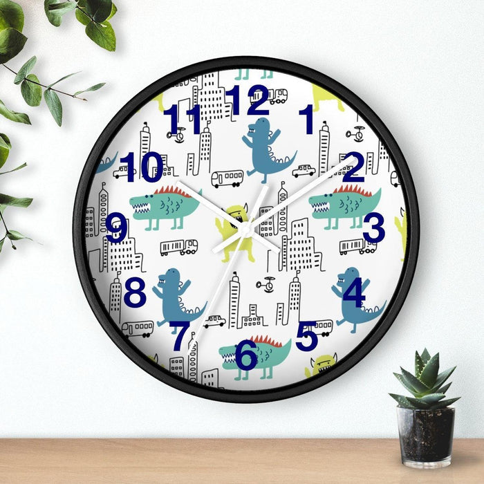 Nursery Wall Clock No Ticking Dinosaur Monster, Boys Wall Clock, Nursery Large Wall Clock, Kids Wall Clock, Silent Nursery Wall Clock | Pippa + June