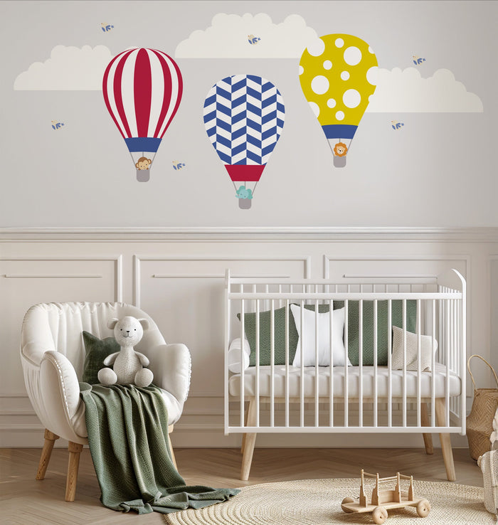 Boys Wall Decals Hot Air Balloons with Jungle Animals, Boys Wall Stickers, Boys Nursery Wall Decor, Boys Bedroom Wall Decor, Boys Modern Decor, Made in Canada| Pippa + June