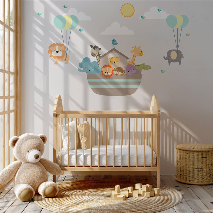 Kids Wall Decals Noahs Ark Animals Balloons, Gender Neutral Nursery, Nursery Wall Stickers, Nursery Decor, Kids Bedroom Decor, Non Toxic, Made in Canada | Pippa + June