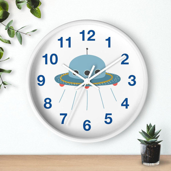 Kids Wall Clock Outer Space UFO, Large Clock Silent No Ticking, Nursery Wall Clock, Childrens Wall Clock, Kids Bedroom Wall Decor, Nursery Wall Decor, Made in the USA | Pippa + June