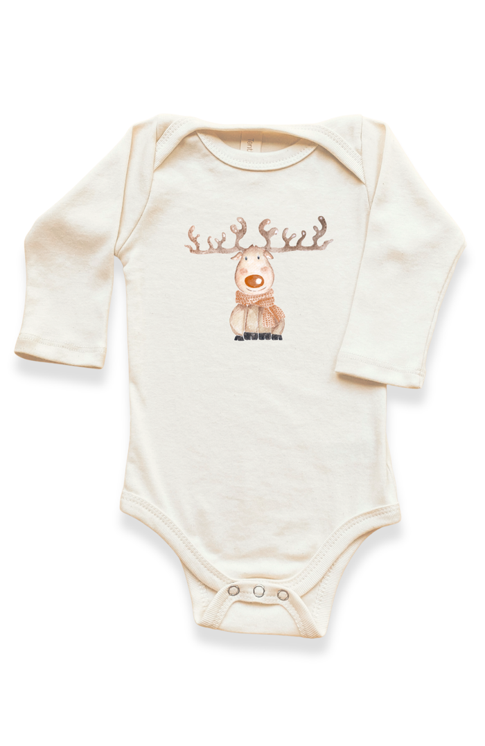 Reindeer Organic Baby Bodysuit Long Sleeve