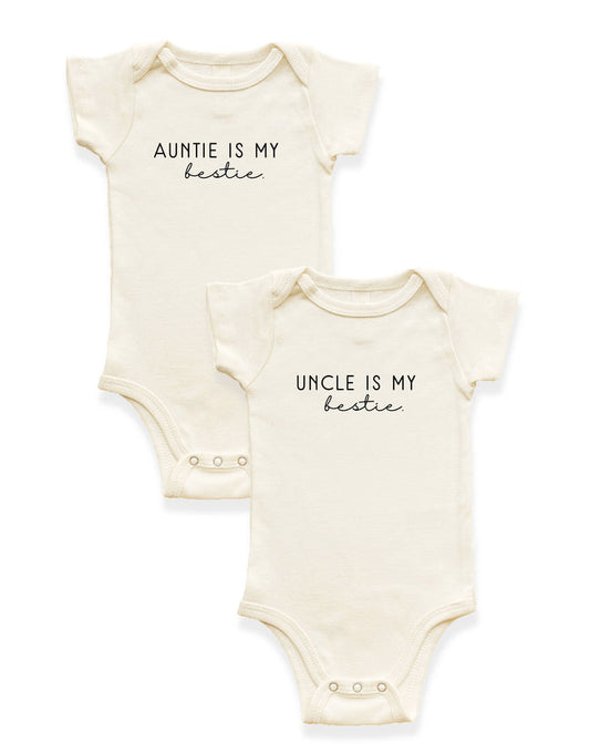 2 Pack - Auntie is my Bestie + Uncle is my Bestie Organic Cotton Baby Bodysuits