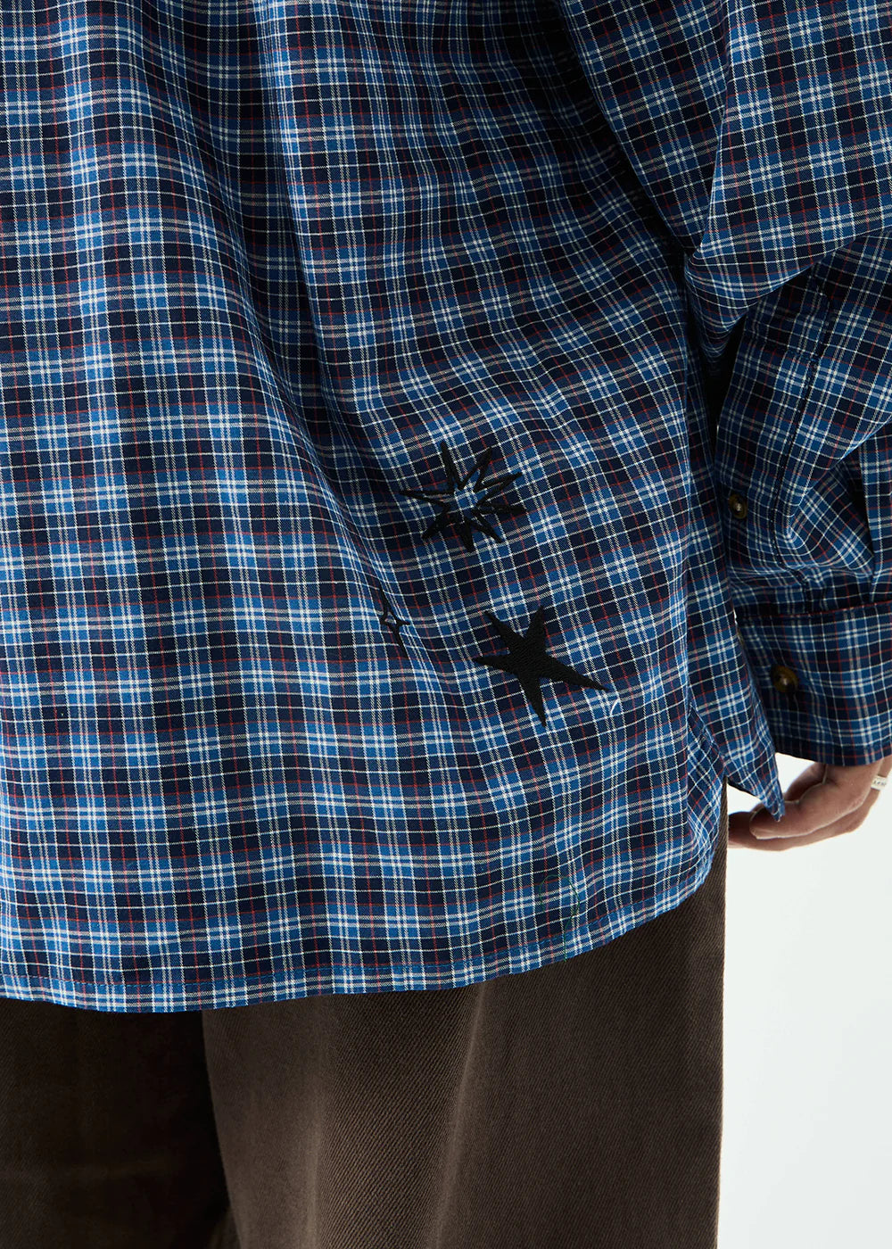 AFENDS Mens Mountains - Oversized Long Sleeve Shirt - Navy Check