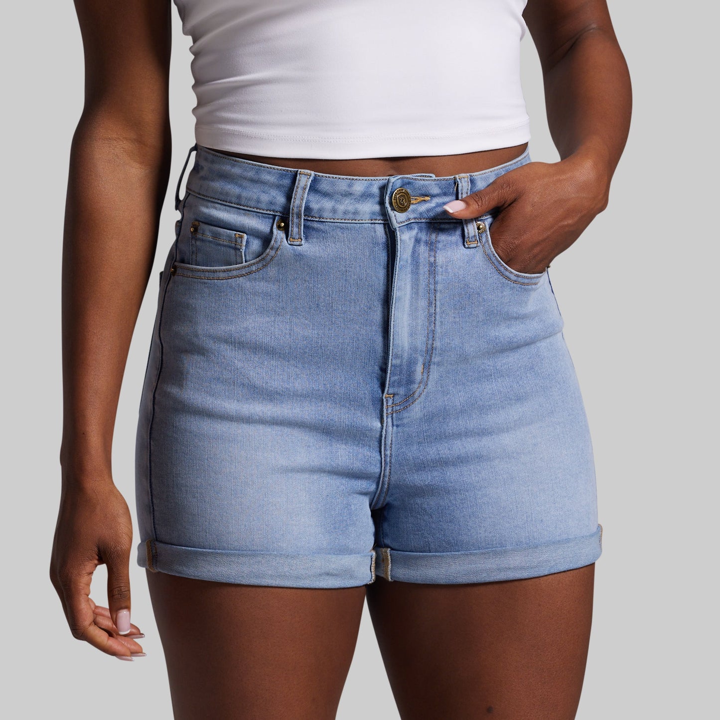 FLEX Stretchy Mom Jean Short (Pebble Blue)