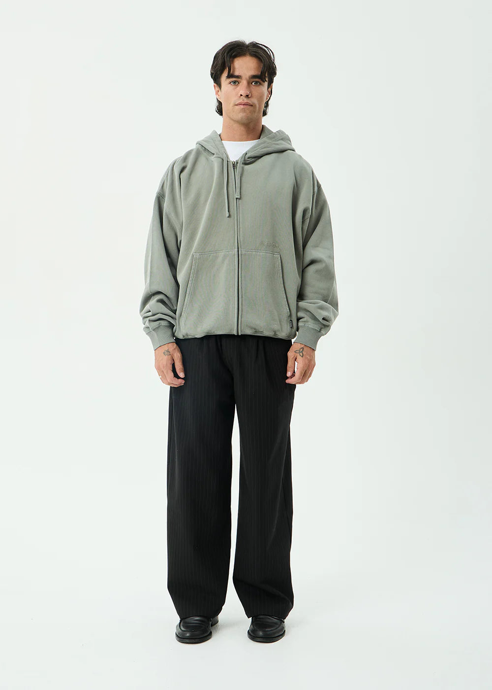 AFENDS Mens Genesis - Boxy Zip Hood - Washed Sycamore