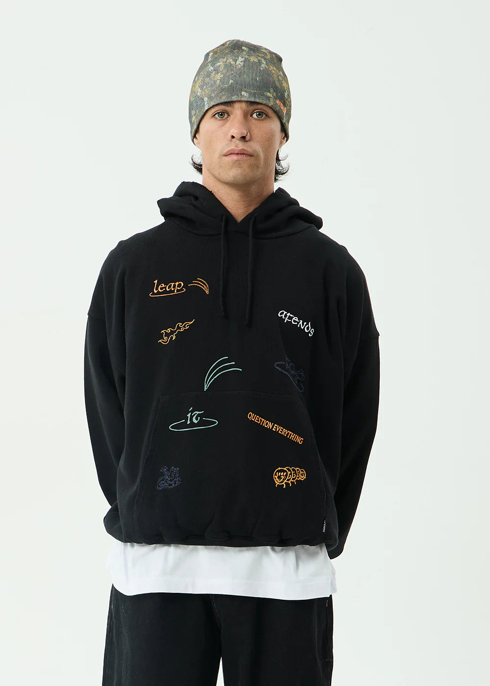AFENDS Mens Leap - Boxy Pull On Hood - Black