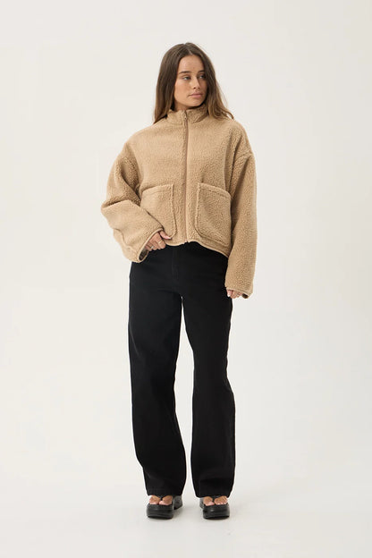AFENDS Womens Berlin - Reversible Polar Fleece Jacket - Almond Check
