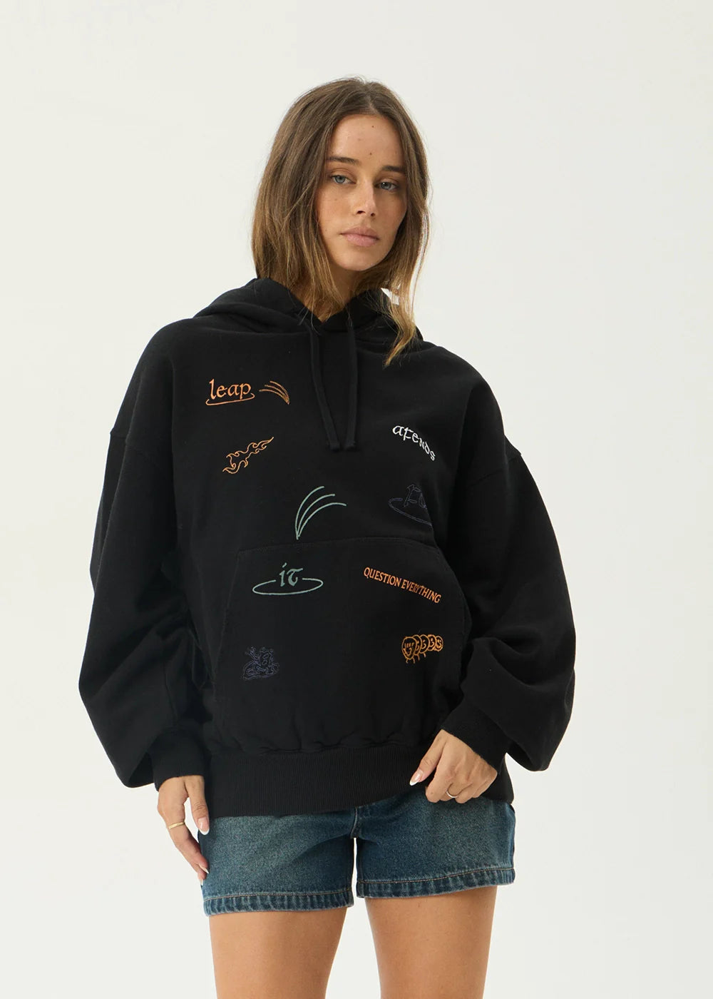 AFENDS Mens Leap - Boxy Pull On Hood - Black