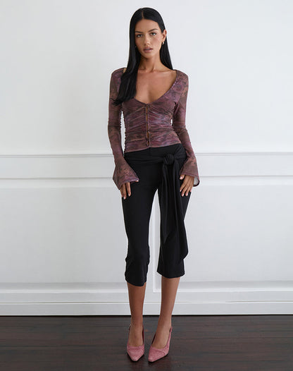 Aifee Long Sleeve Top in Mesh Blurry Floral Burgundy