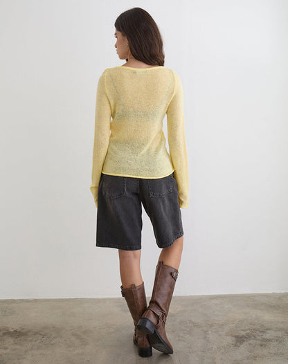 Aika Long Sleeve Top in Sheer Knit Lemon