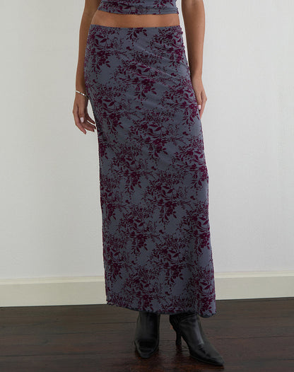 Alfreda Maxi Skirt in Fine Leaf Flock Smoke Grey