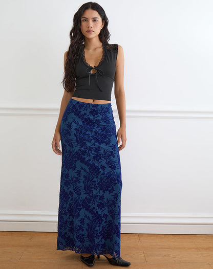 Alfreda Maxi Skirt in Midnight Leaf Flock Navy