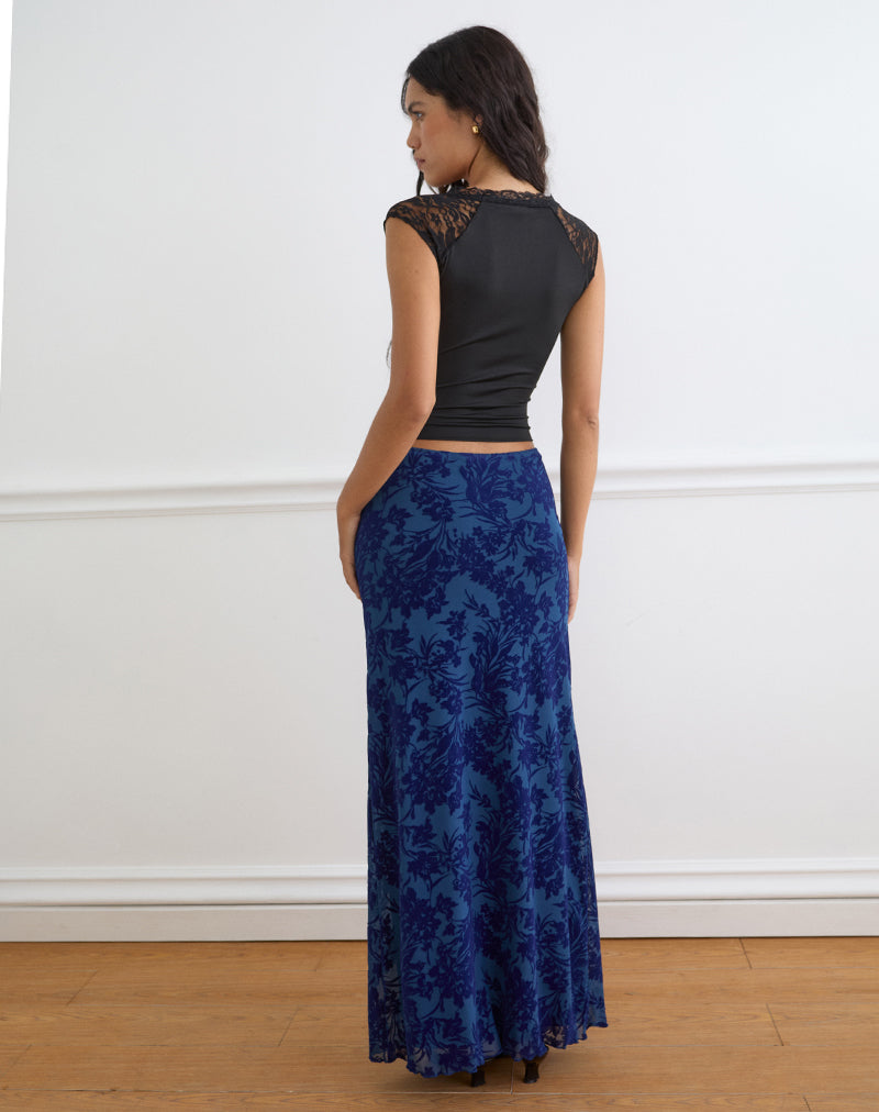 Alfreda Maxi Skirt in Midnight Leaf Flock Navy