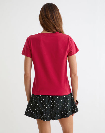 Alio Tee in Scarlet Red with Diamante Thank You Graphic