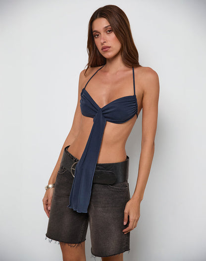 Alohi Tie Bralette in Cupro Ocean Storm