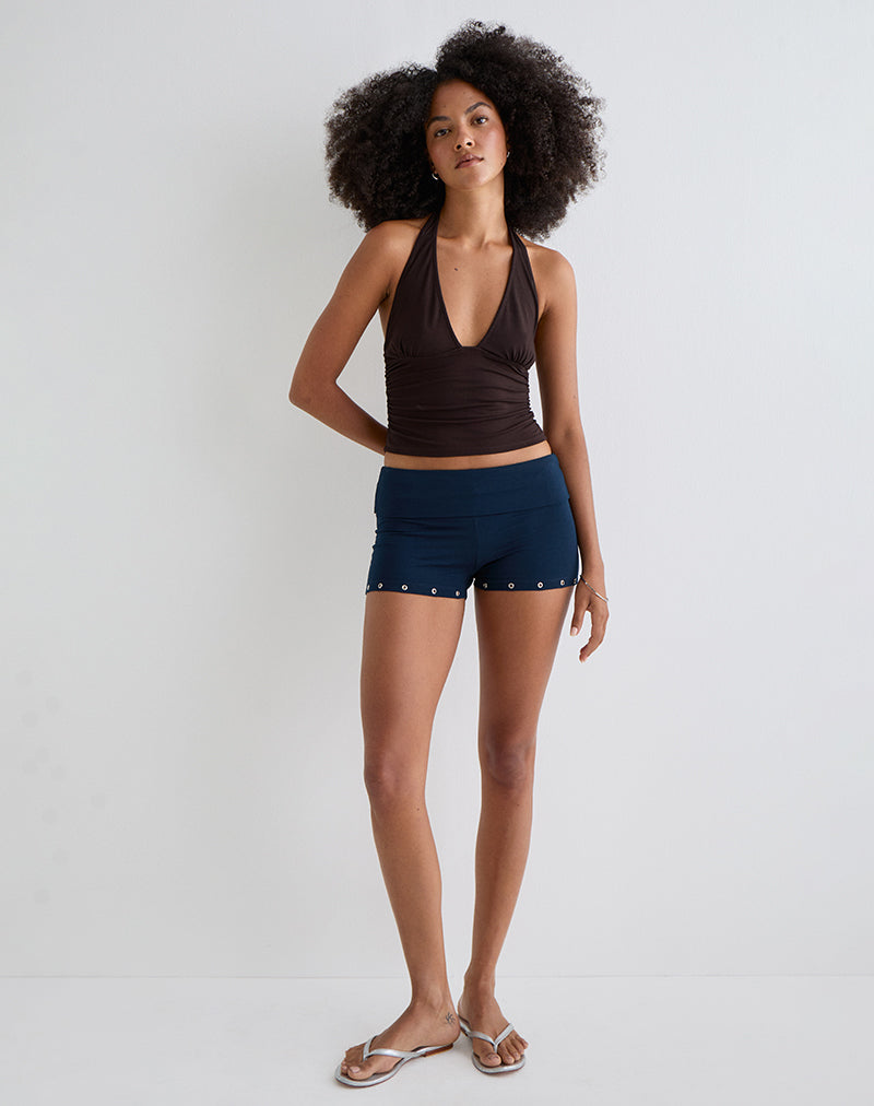 Amane Foldover Short in Rayon Jersey Navy