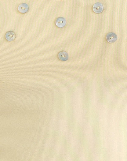 Amita Top with Pearl Buttons in Rib Knit Butter Yellow