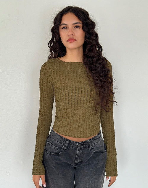 Angela Long Sleeve Top in Crinkle Olive