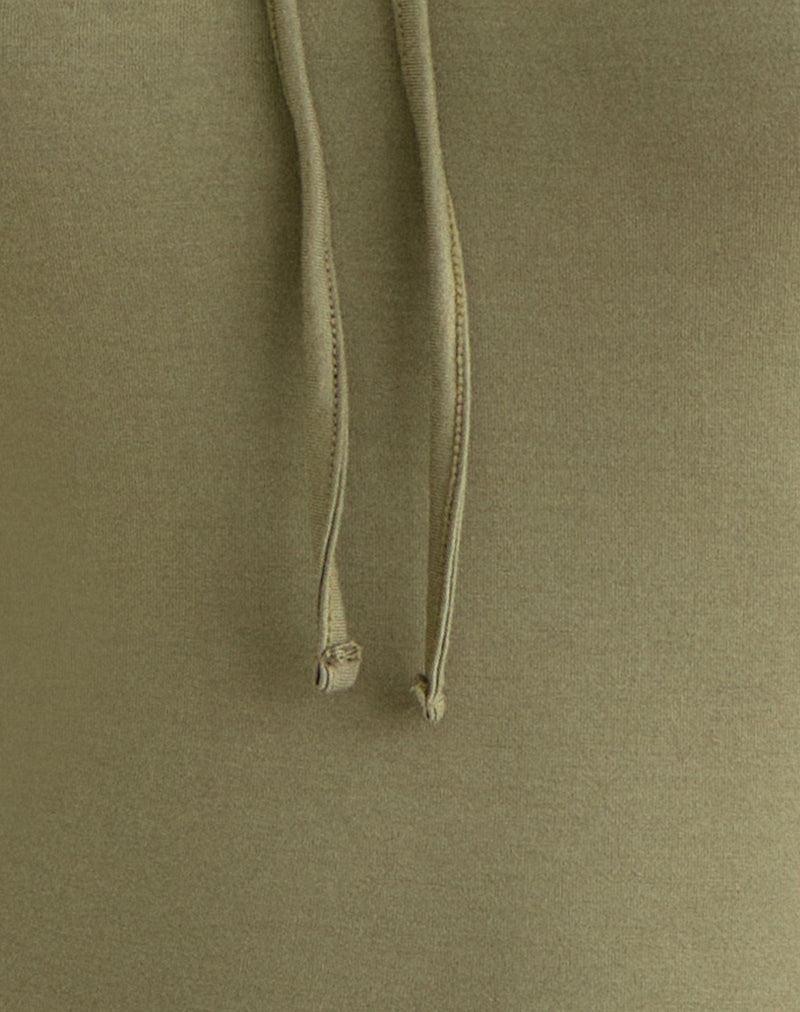 Armel Long Sleeve Keyhole Top in Rayon Jersey Khaki