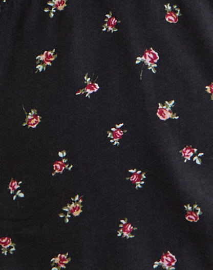 Asana Top in Black with Red Rose Ditsy Print