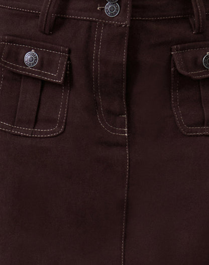 Astor Midi Skirt in Brown with Contrast Stitch