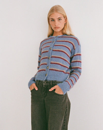 Audrina Cardigan in Blue and Red Stripe