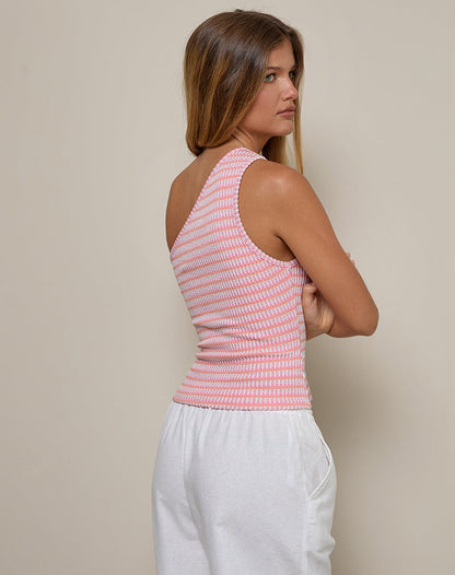 Aviel Top in Textured Rib Stripe Pink