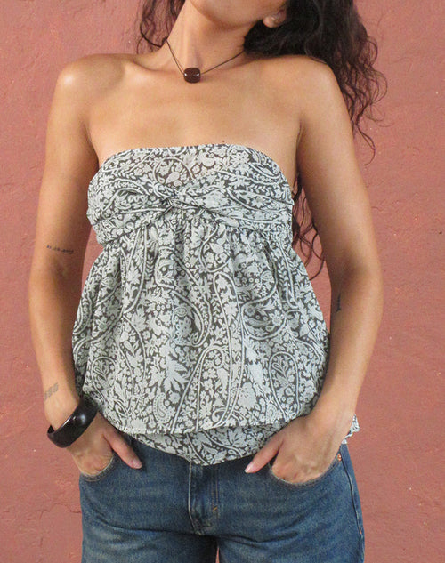 Belira Bandeau Top in Bloom Paisley Pale Blue