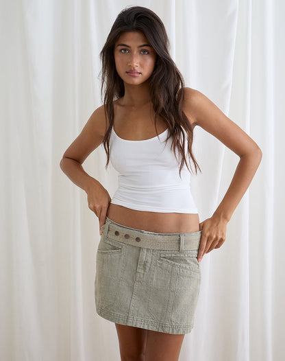 Belted Denim Mini Skirt in Oat