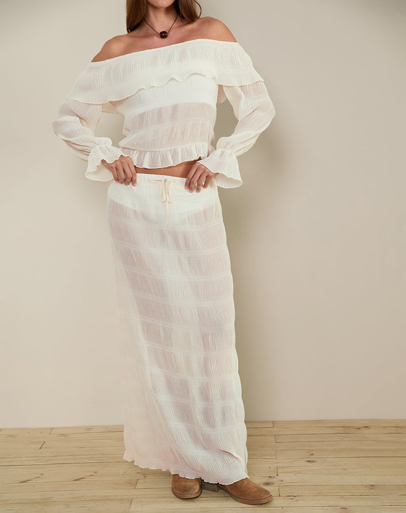 Bente Unlined Maxi Skirt in Chiffon Plisse Ivory