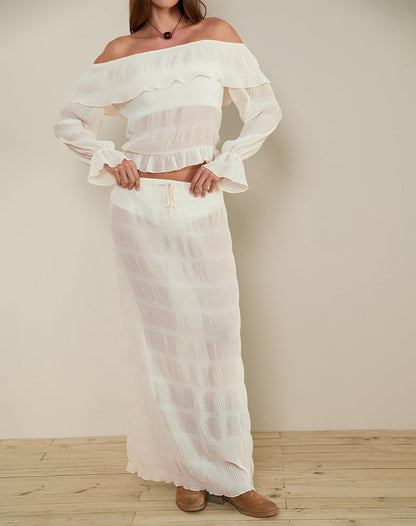 Bente Unlined Maxi Skirt in Chiffon Plisse Ivory