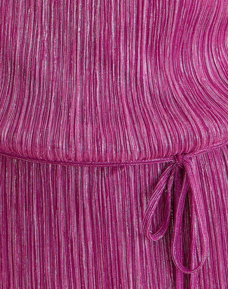 Bherita Top with Beads in Shimmer Plisse Hot Pink