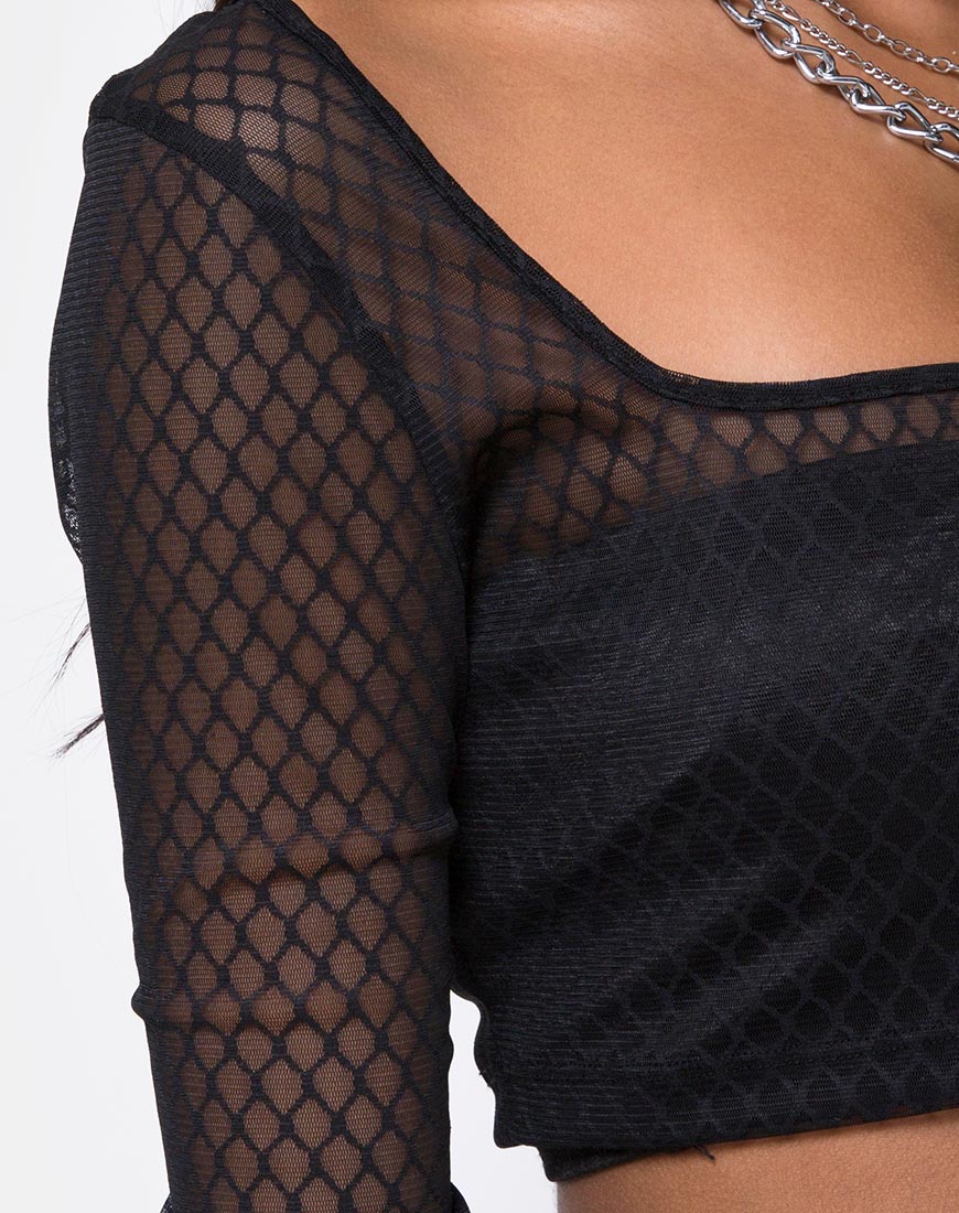 Boneta Crop Top in Black Fishnet