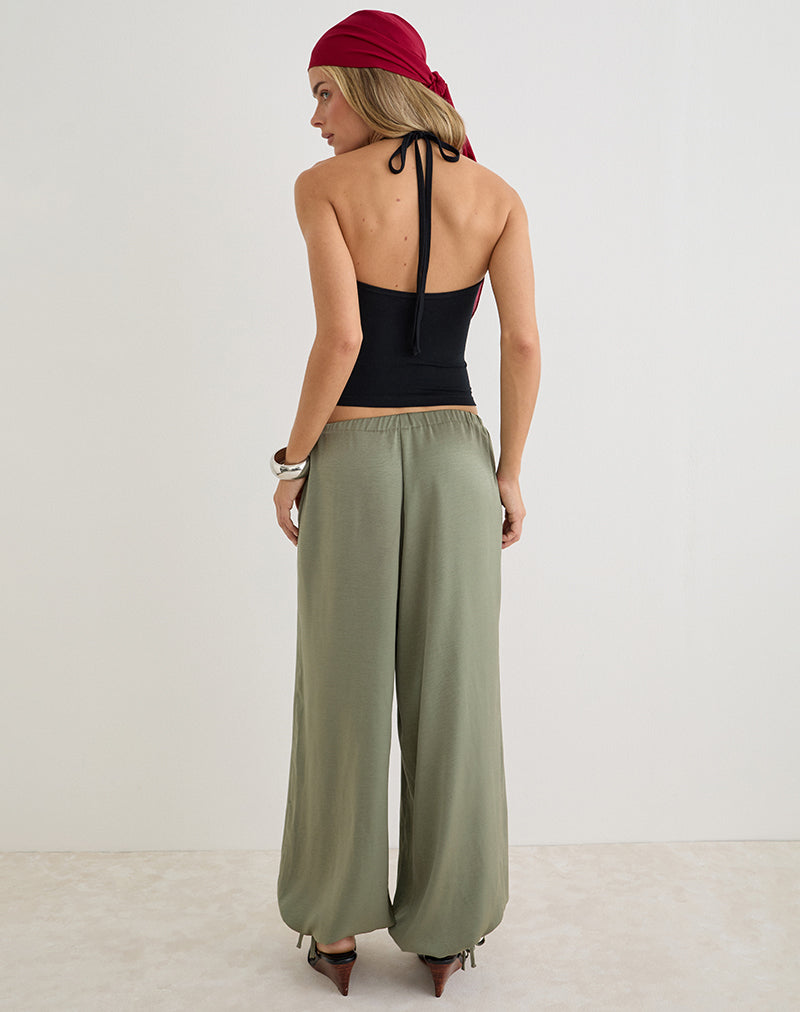 Brizid Balloon Trouser in Crinkle Satin Khaki