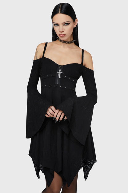 Black Damask Mini Dress