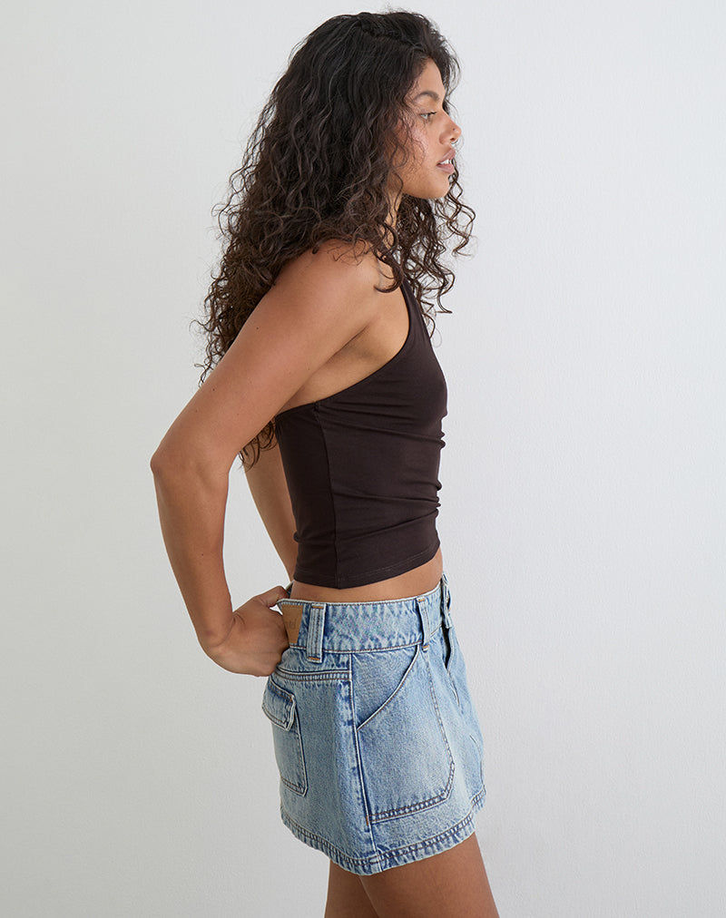 Cargo Denim Mini Skirt in Vintage Blue Wash