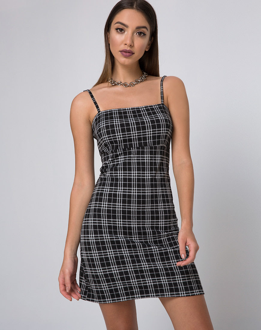 Cecile Slip Dress in Mono Plaid Black