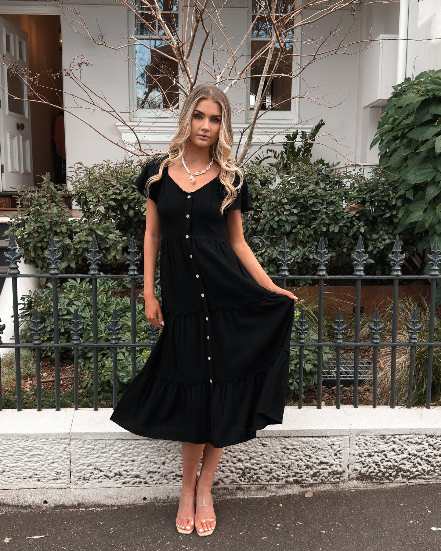 Celie Dress Black | Women's Linen Midi Dress