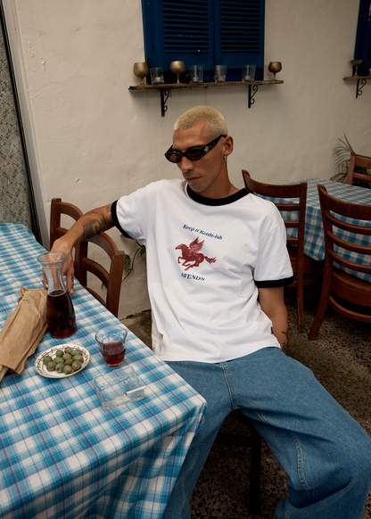 AFENDS Mens Kettle - Heavyweight Boxy Ringer Tee - White