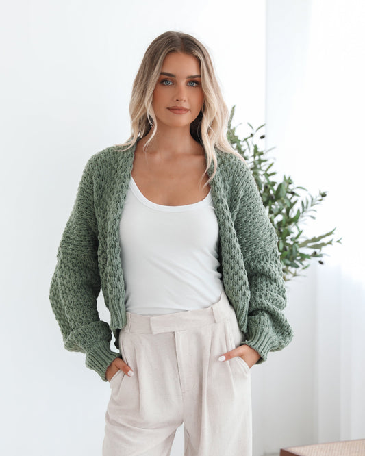 Dorine Cardigan - Forest Green | Women's Wool Blend Open Front Cardigan