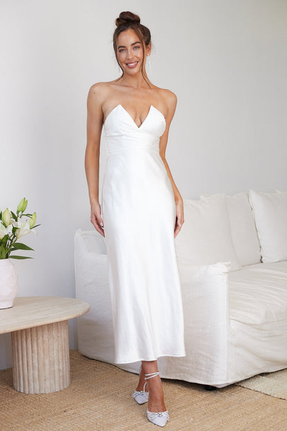Giavanna White Dress | Women's Strapless Satin Midi Dress