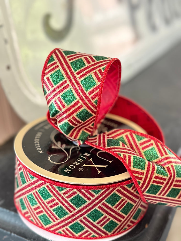 Red, Green, and Gold 2.5 x 10yd Woven Stripes Ribbon
