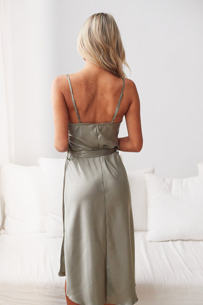 Jessica Dress Khaki | Women's Formal Satin Dress