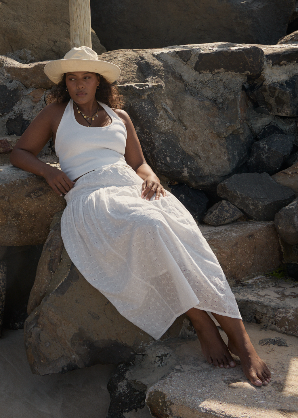 AFENDS Womens Basis - Rib Halter - White