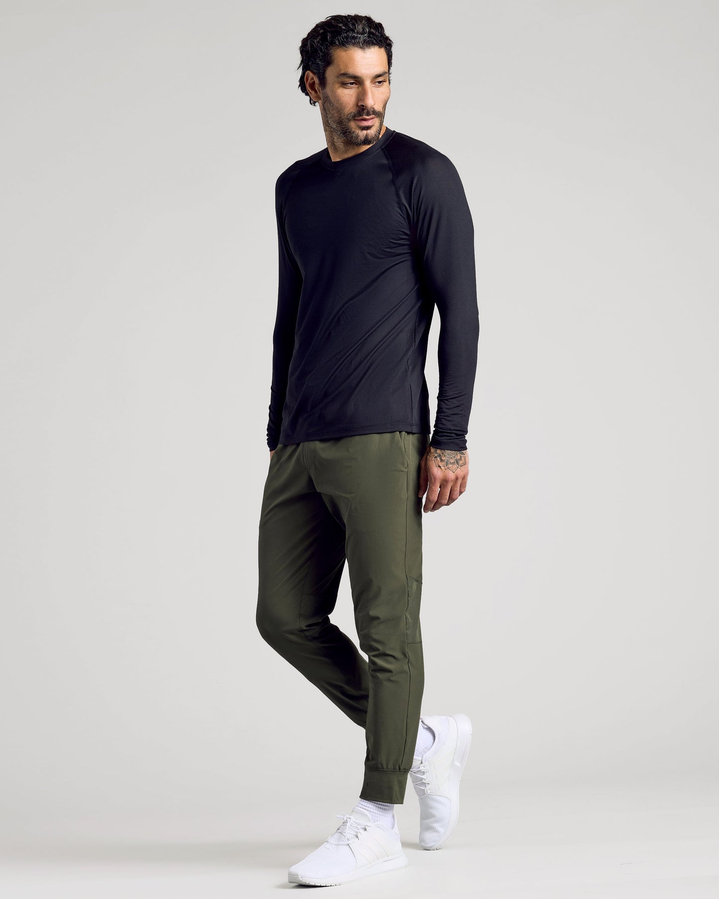 Black Long Sleeve Active Mesh Crew